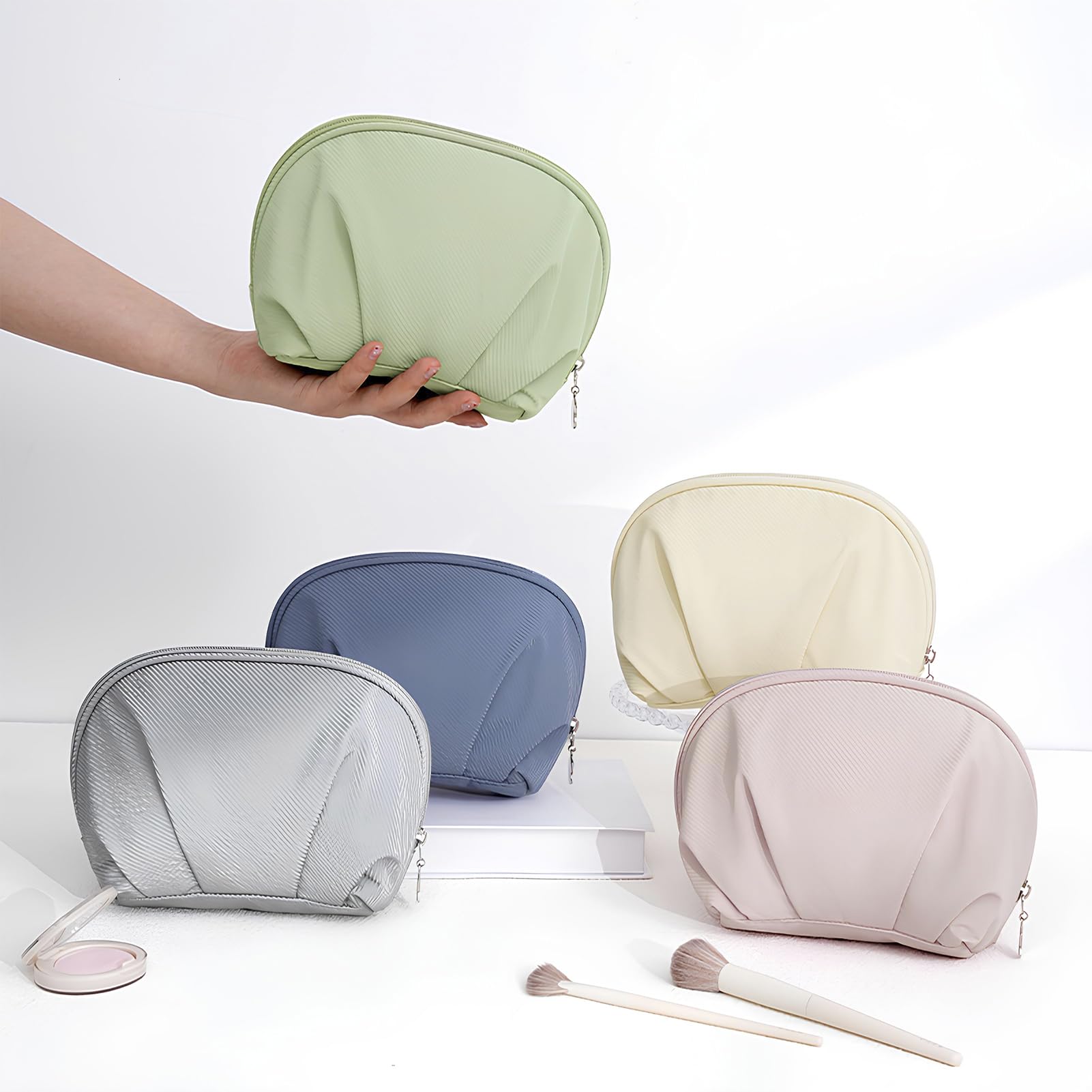 E-Tree Makeup Bag Half Moon Cosmetic Pouch Travel Toiletry Organizer Blue