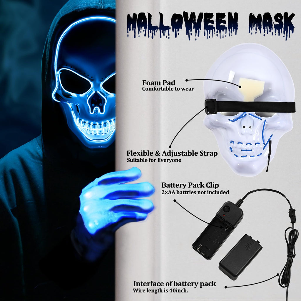Waipfaru Halloween Scream Mask with Gloves Blue 2PCS Plastic