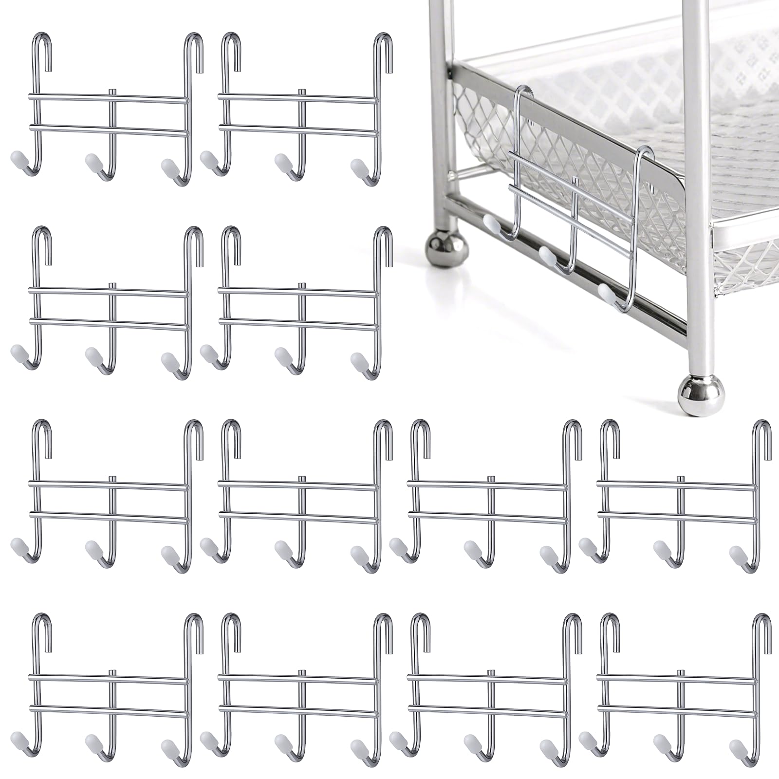 Dimeho 12pcs 3 Hook Wire Shelving Attachment Silver 3.74x3.27x1.38in