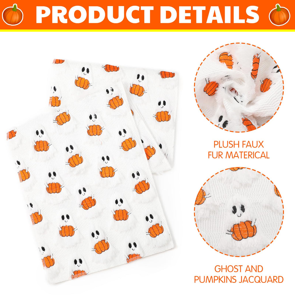 Frienda Fall Ghost Pumpkin Table Runner Ivory Plush 13x72 Inch