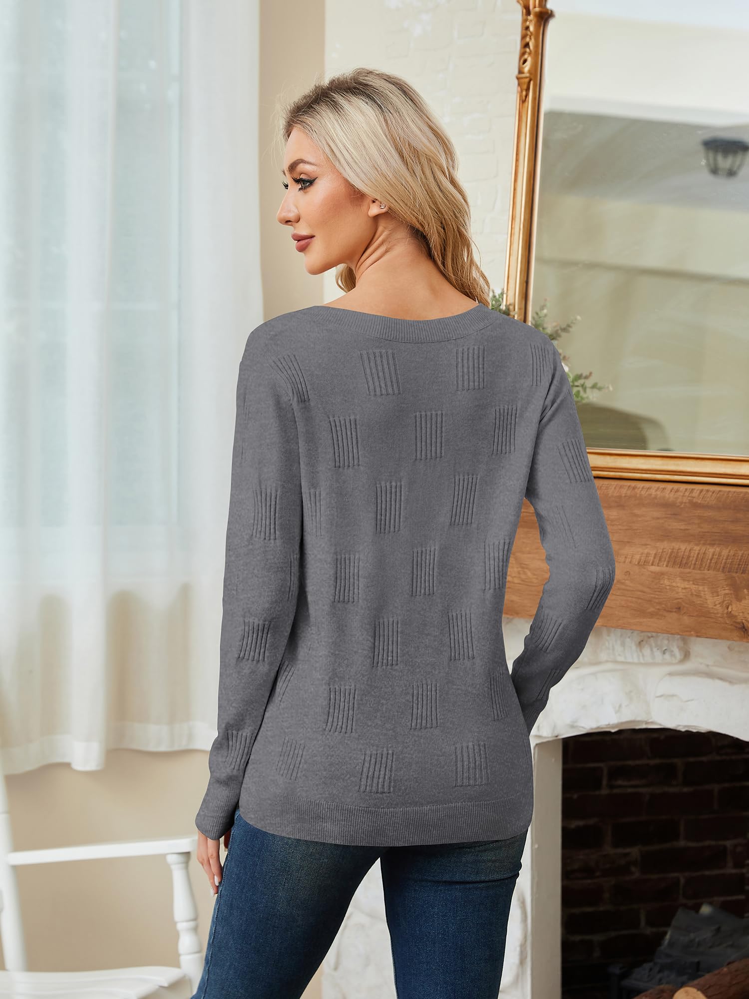 Licemere Womens Grey Nylon Blend V Neck Lightweight Pullover Sweater Size S