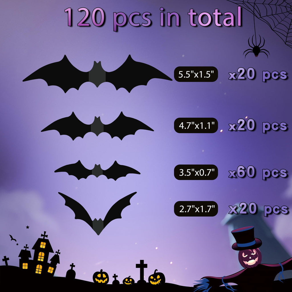 PFAMKEER Halloween Bat Stickers 120pcs 3D Black PVC Various Sizes