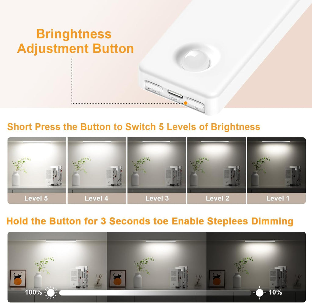 Auxoda Under Cabinet Lighting USB Rechargeable Motion Sensor White 1-Pack