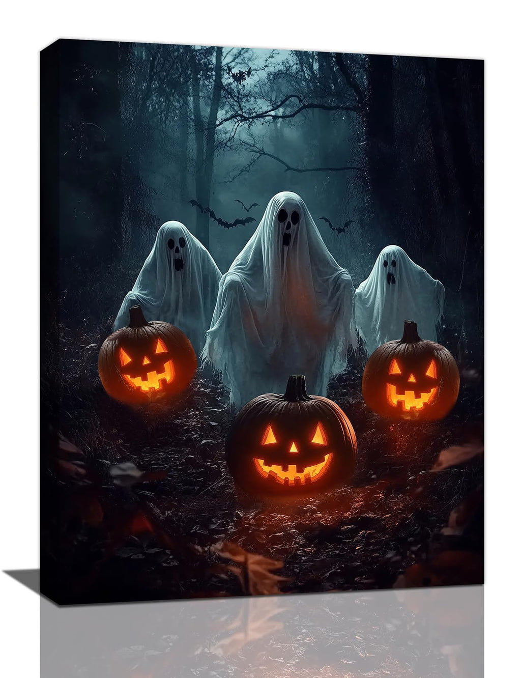 Gothic Halloween Ghost Pumpkin Wall Art Canvas Painting Framed 12x16