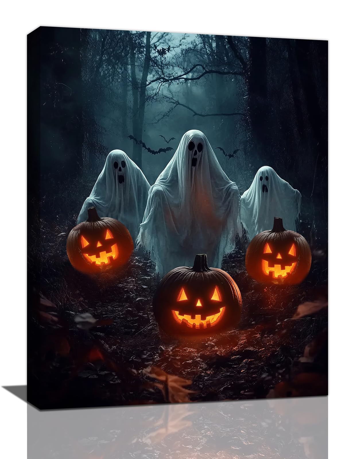 Gothic Halloween Ghost Pumpkin Wall Art Canvas Painting Framed 12x16