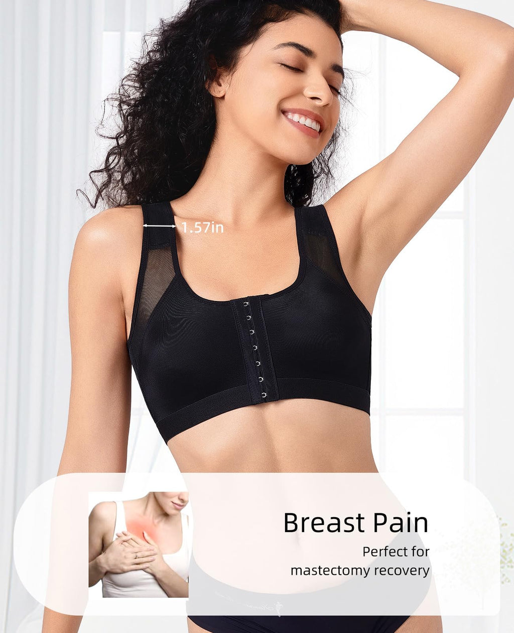 Upushall Front Closure Posture Bra Wireless Full Coverage Black Size 2XL