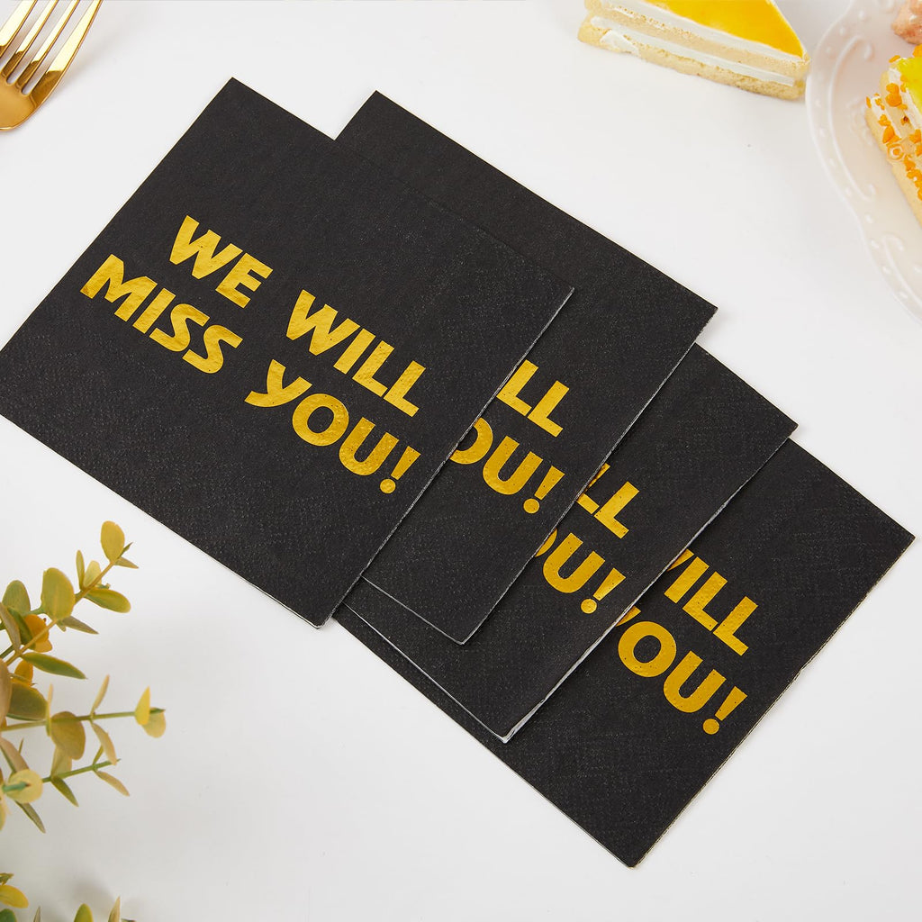 Sllyfo Retirement Party Napkins 5x5in 50PK Black Gold Farewell Decor