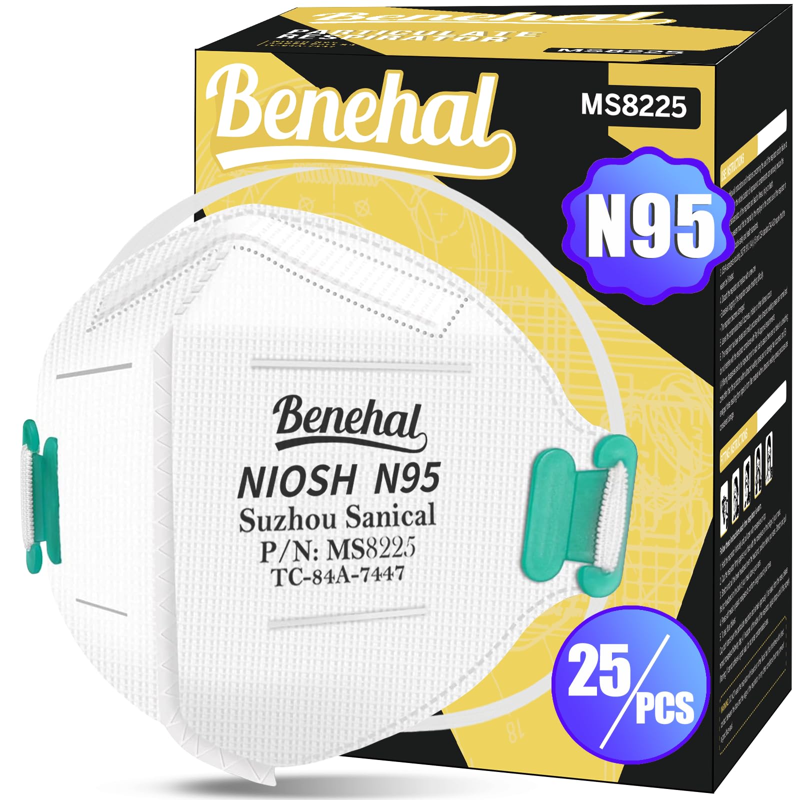 benehal NIOSH Approved N95 Particulate Respirators Mask White Pack of 25