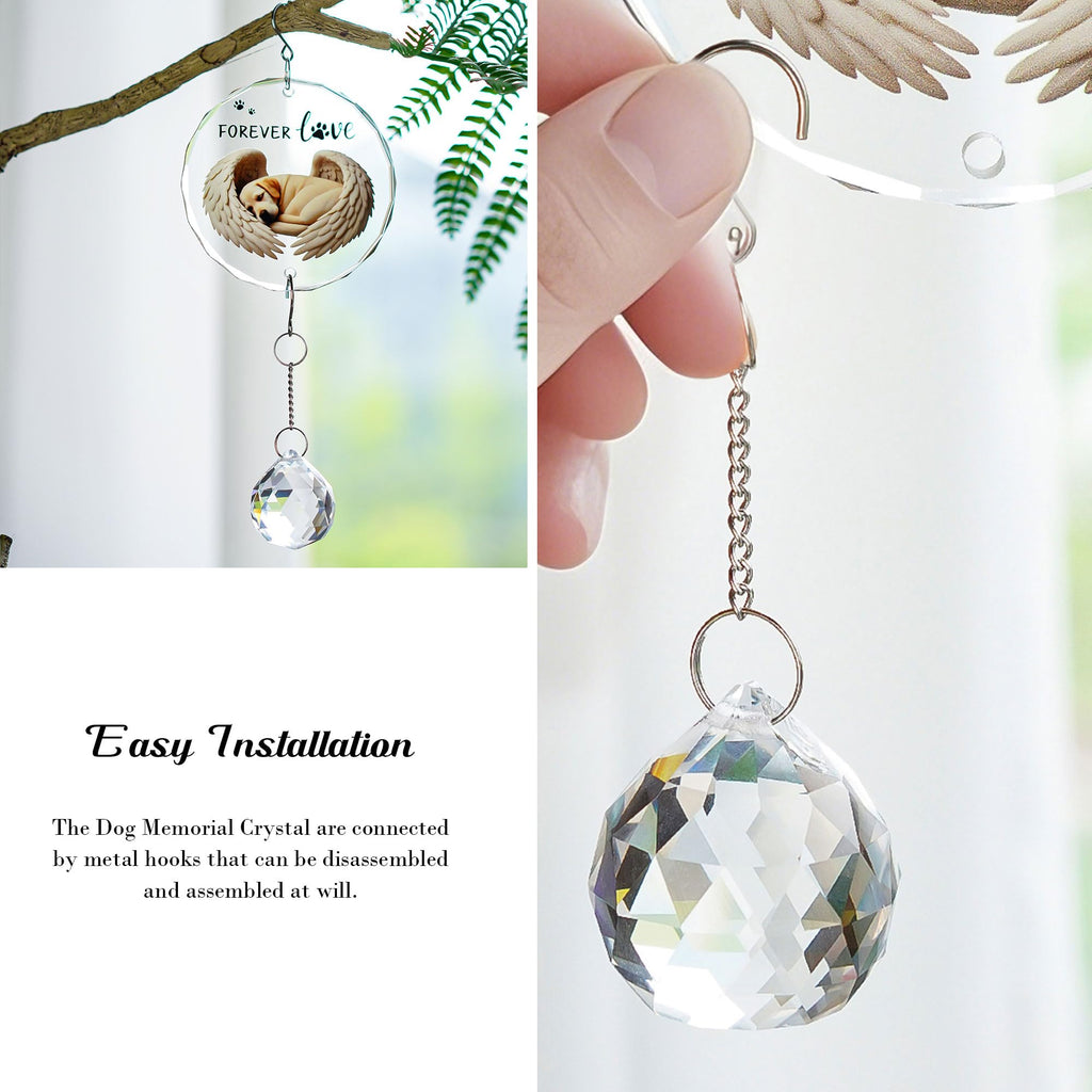 YU FENG 11.8in Dog Angel Crystal Suncatcher Memorial Rainbow Bridge