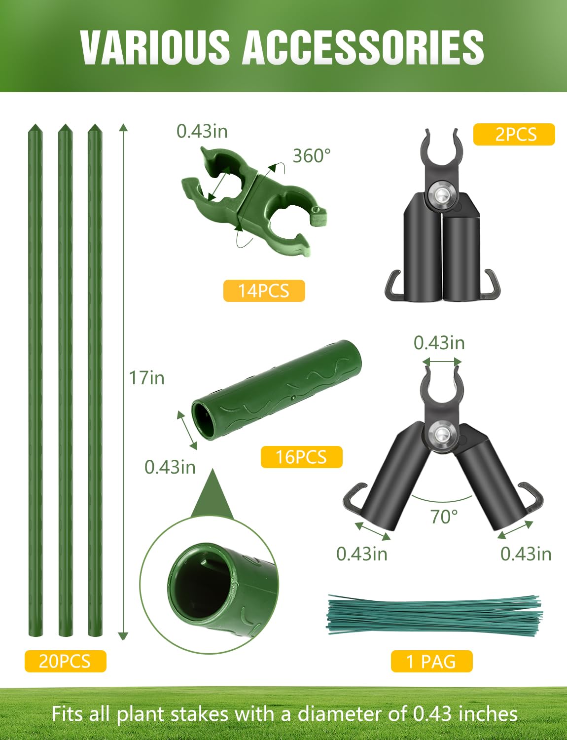 Joyhalo 20 Pack 17in Modular Garden Trellis Kit Green for Tomatoes Grapes