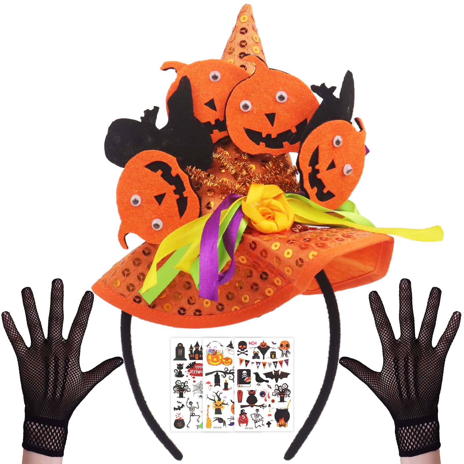 HyperFun Halloween Witch Hat Headband Orange Cartoon Womens Accessory