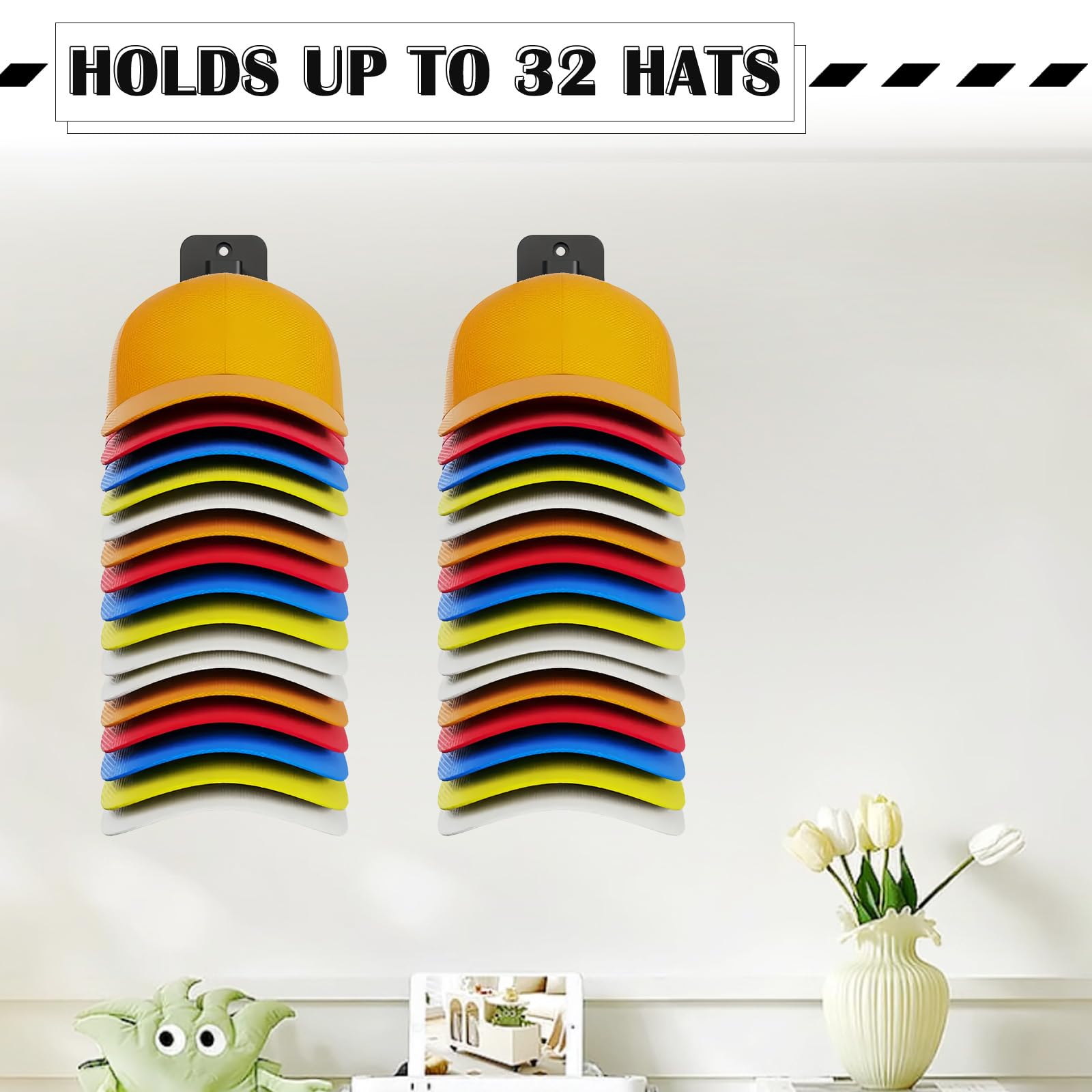 Generic Wall Mounted Hat Rack 2 Pack Adhesive Screw Mount Multilayer Cap Holder