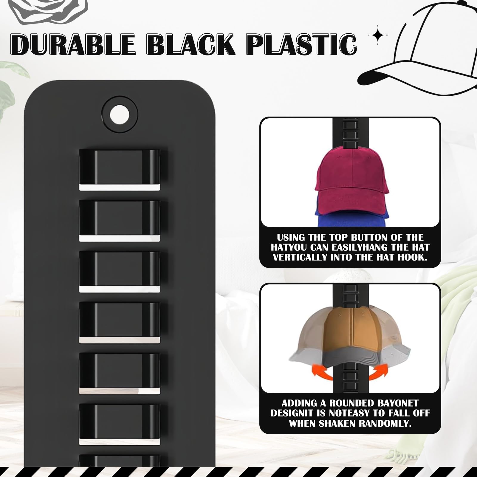 Generic Wall Mounted Hat Rack 2 Pack Adhesive Screw Mount Multilayer Cap Holder