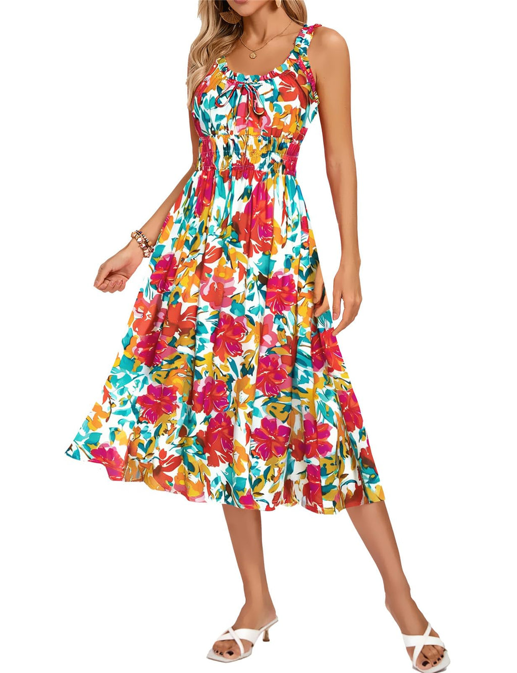 Kate Kasin Womens Floral Wedding Guest Dress Sleeveless Blue Leaves Size M