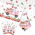 PHOGARY 3 PCS Strawberry Tablecloth Plastic Party Decor Pink 108x54in