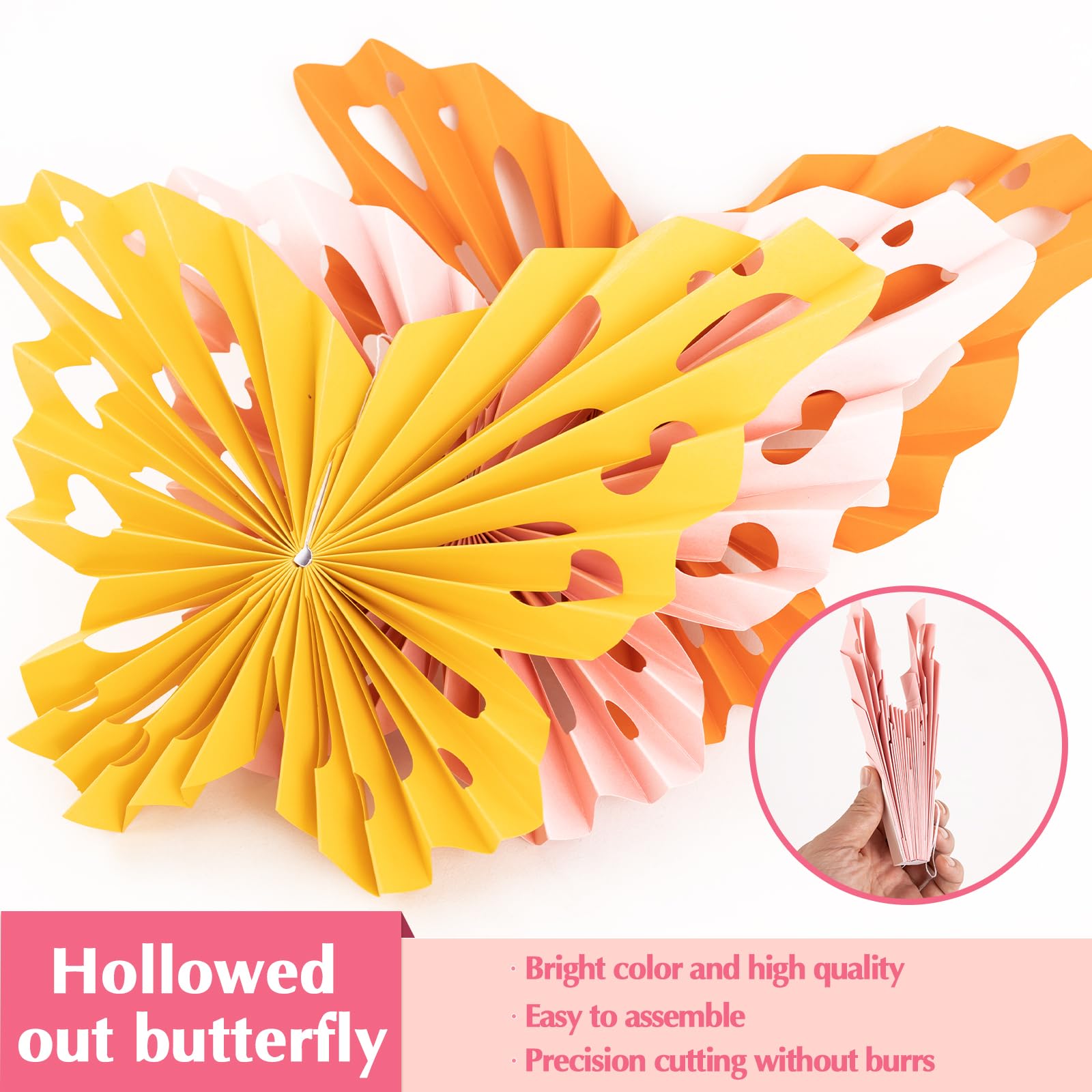 SUNBEAUTY Butterfly Paper Fans Wall Decor Set of 9 Party Paper Decorations