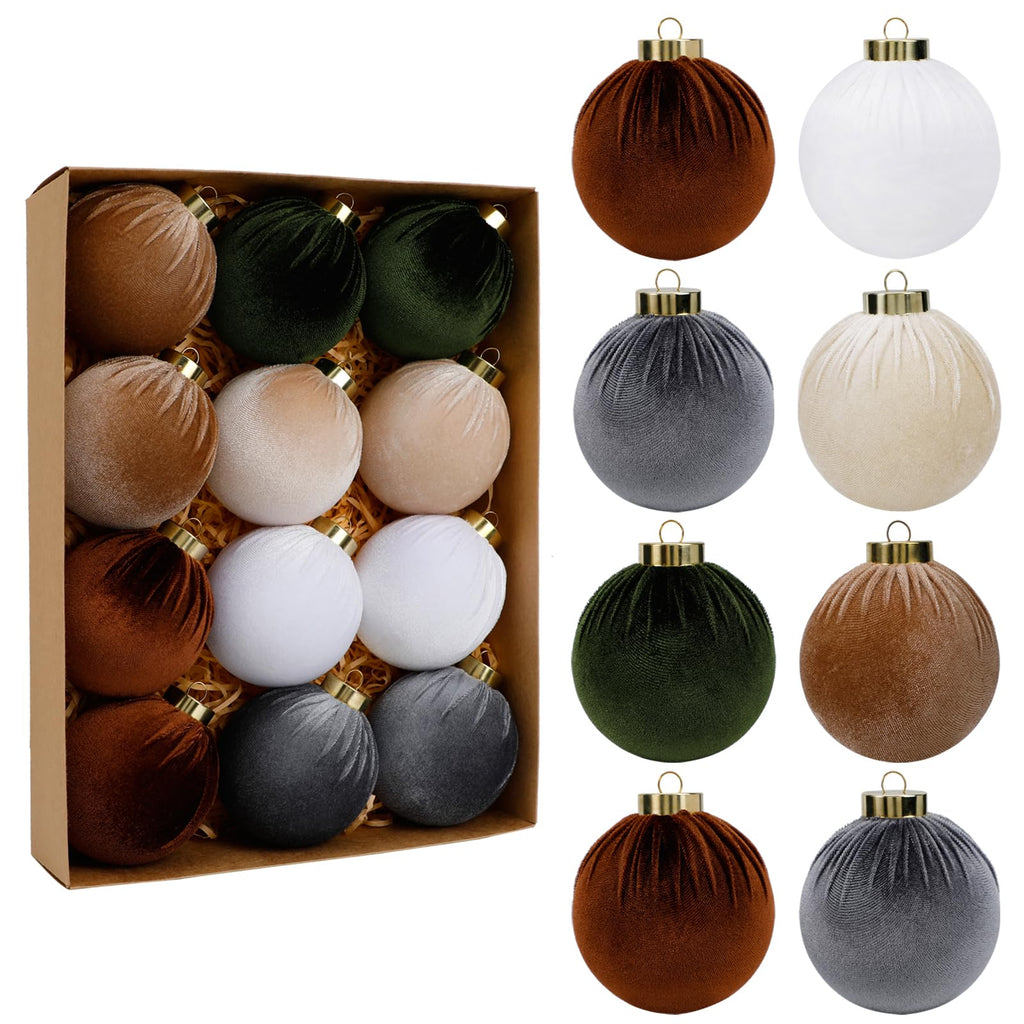 SUPREME XMAS 12 Pcs Velvet Christmas Ornaments Set 80mm Multi Color