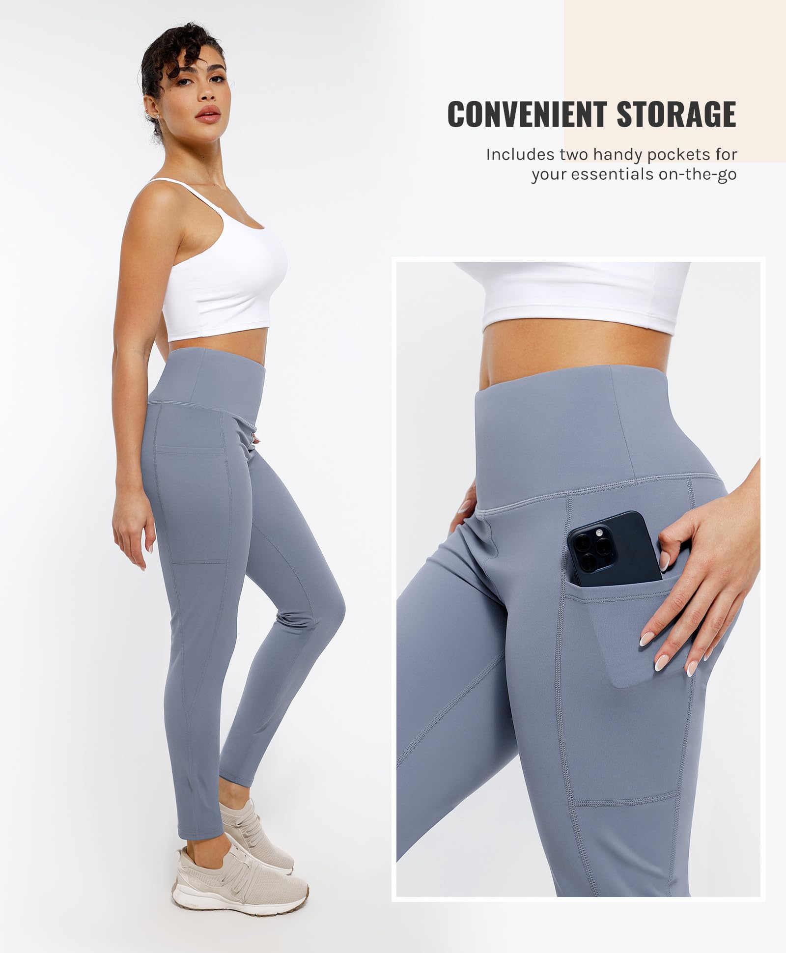 Cosmolle High Waisted Yoga Leggings with Pockets Grey Size L