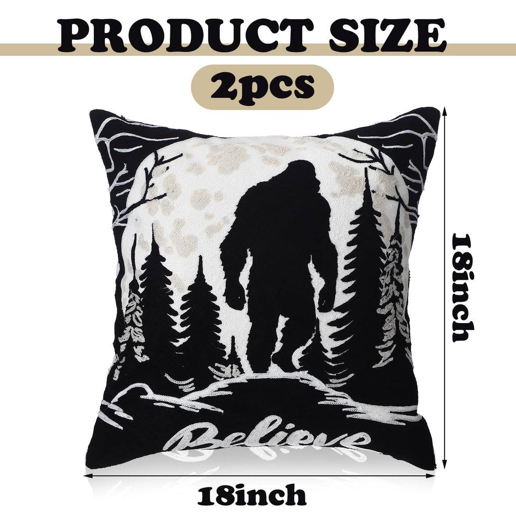 Burbell Bigfoot Christmas Pillow Covers Set of 2 Black 18x18