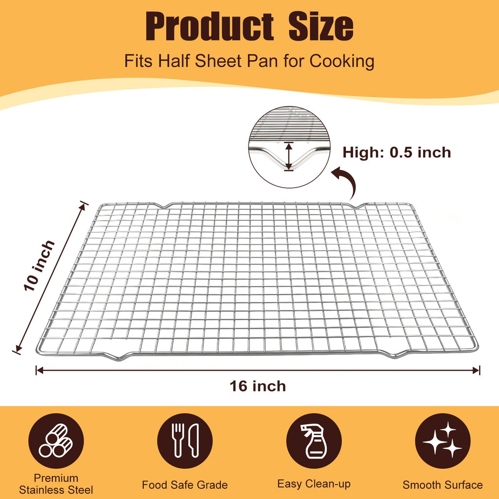 BXKEE Cooling Racks 2 PCS 10x16in Heavy Duty 304 Stainless Steel Silver
