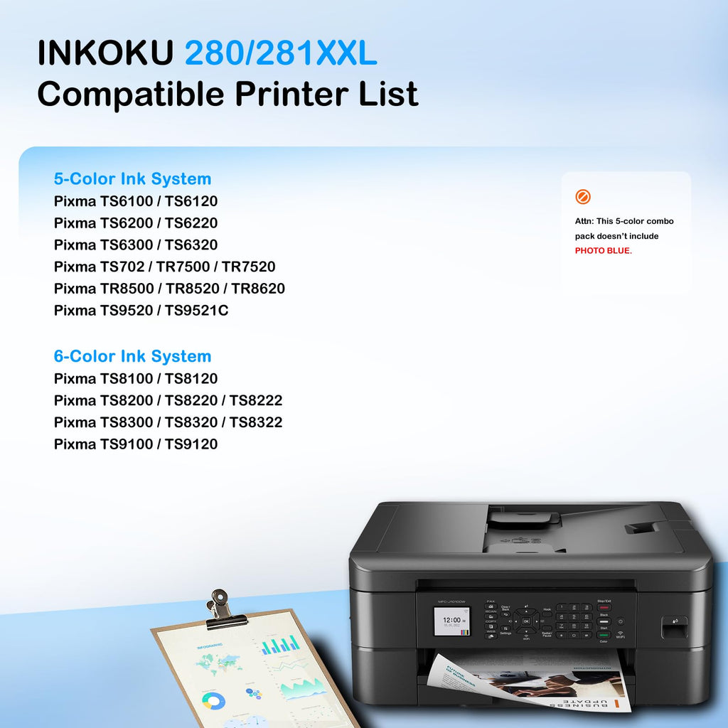 INKOKU Compatible Canon PGI-280XXL CLI-281XXL Ink Cartridges 5 Pack