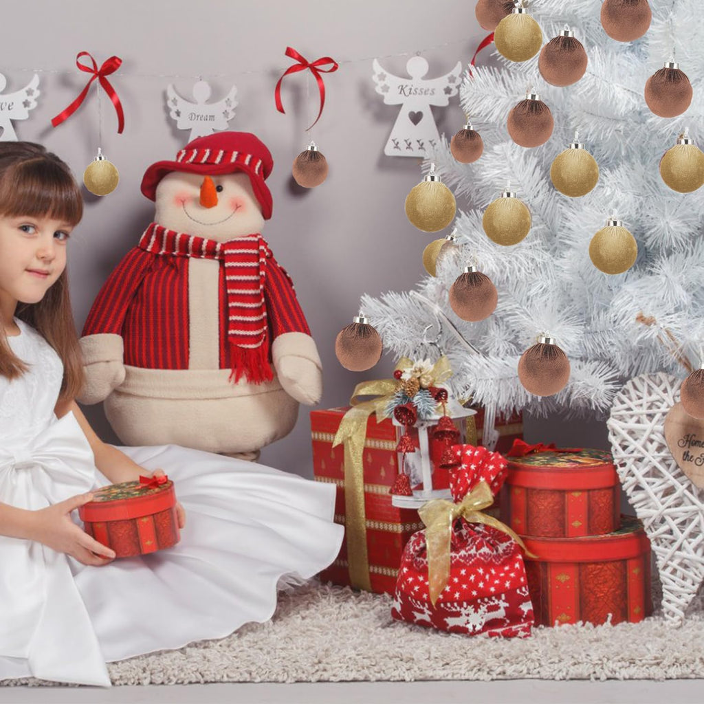 Xmastell 12 Pcs Velvet Christmas Ornaments Set Coffee Brown 3.15 Inch