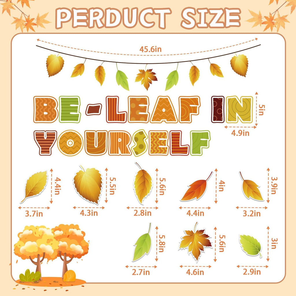 EggSun 112pcs Thanksgiving Fall Bulletin Board Decorations Maple Leaf 14x8in