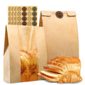 50 Pcs Kraft Paper Bread Bags with Window 13.7x8.3x3.7in + Seal Stickers