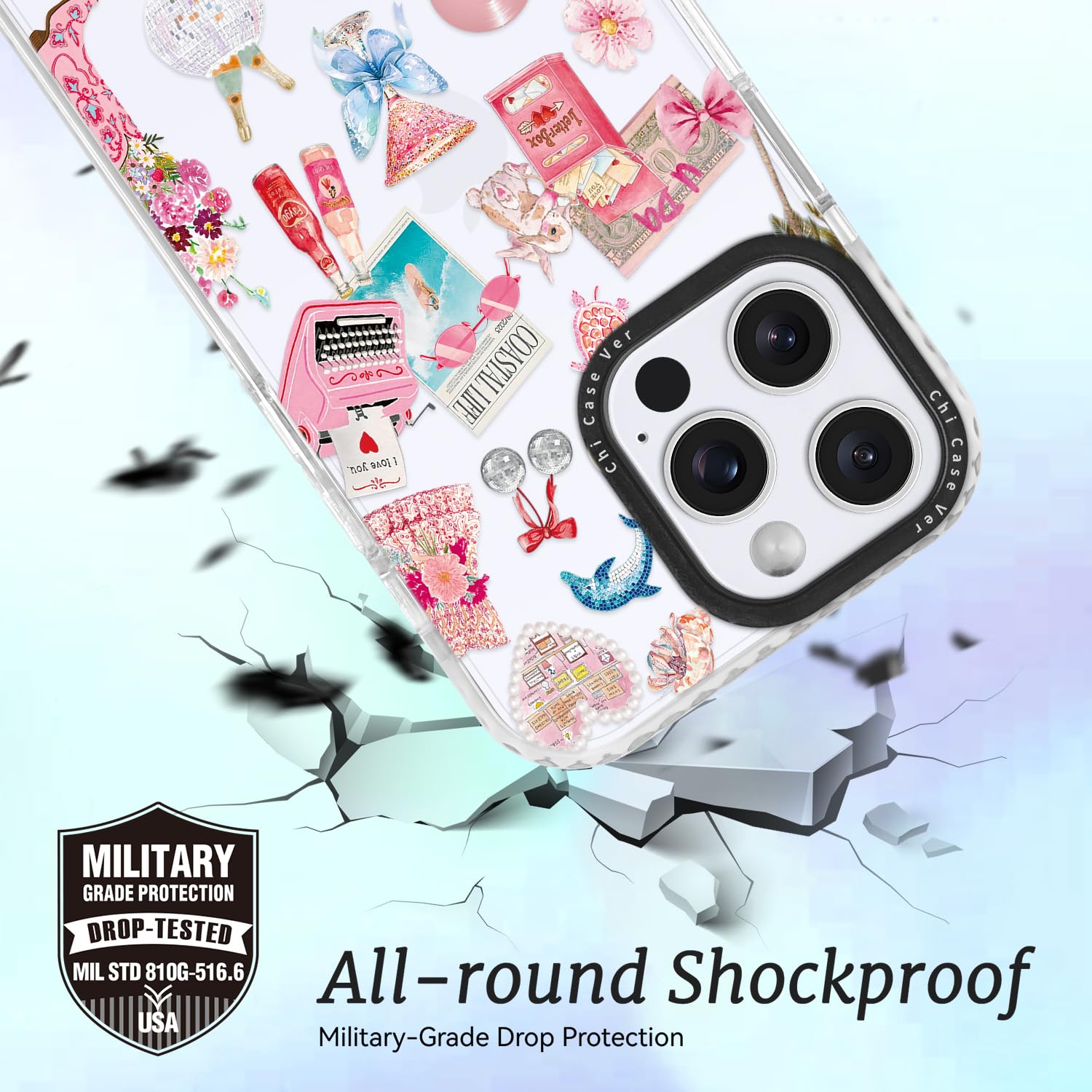 ChiCaseVer iPhone 13 Case Coastal Romance Pink TPU Slim Military-Grade