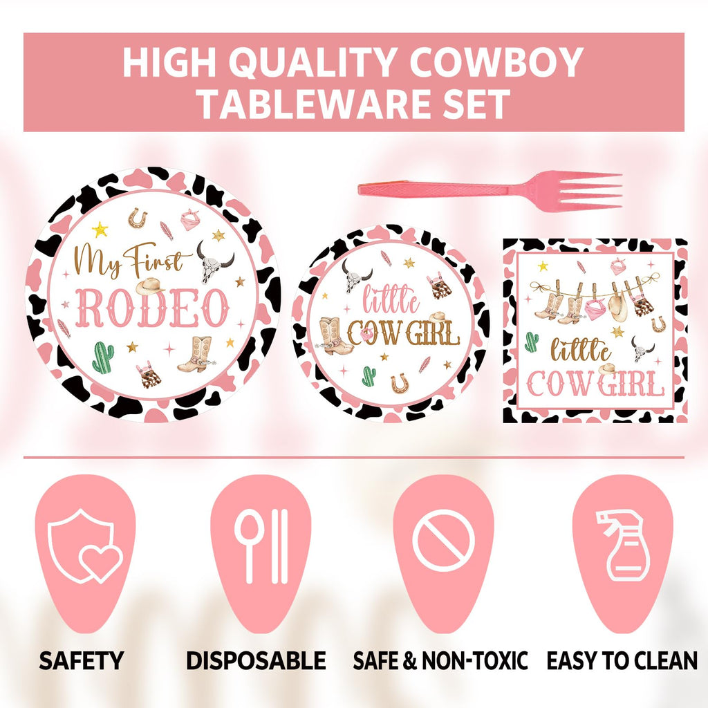 JOYHAPISTAR First Rodeo Birthday Party Supplies Set 120PCS Pink Rustic