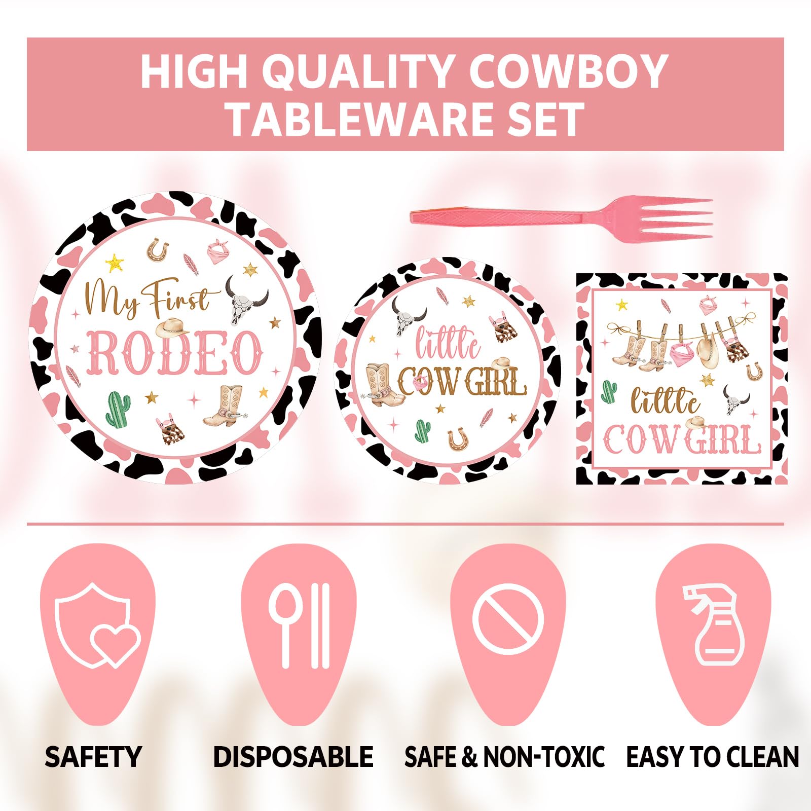 JOYHAPISTAR First Rodeo Birthday Party Supplies Set 120PCS Pink Rustic