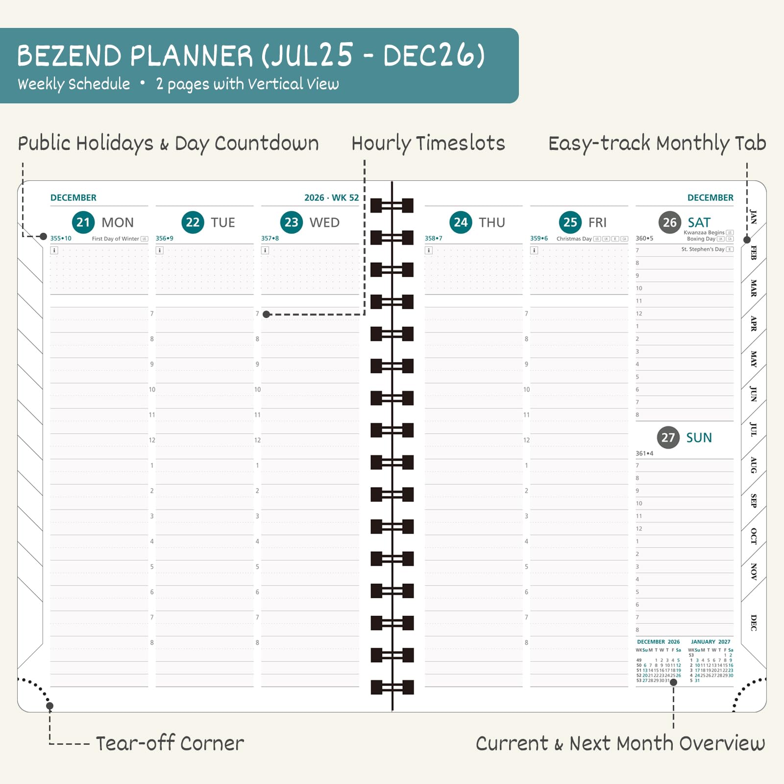 BEZEND 2026 Weekly Monthly Planner 8.5x11 Lavender PU Leather Softcover
