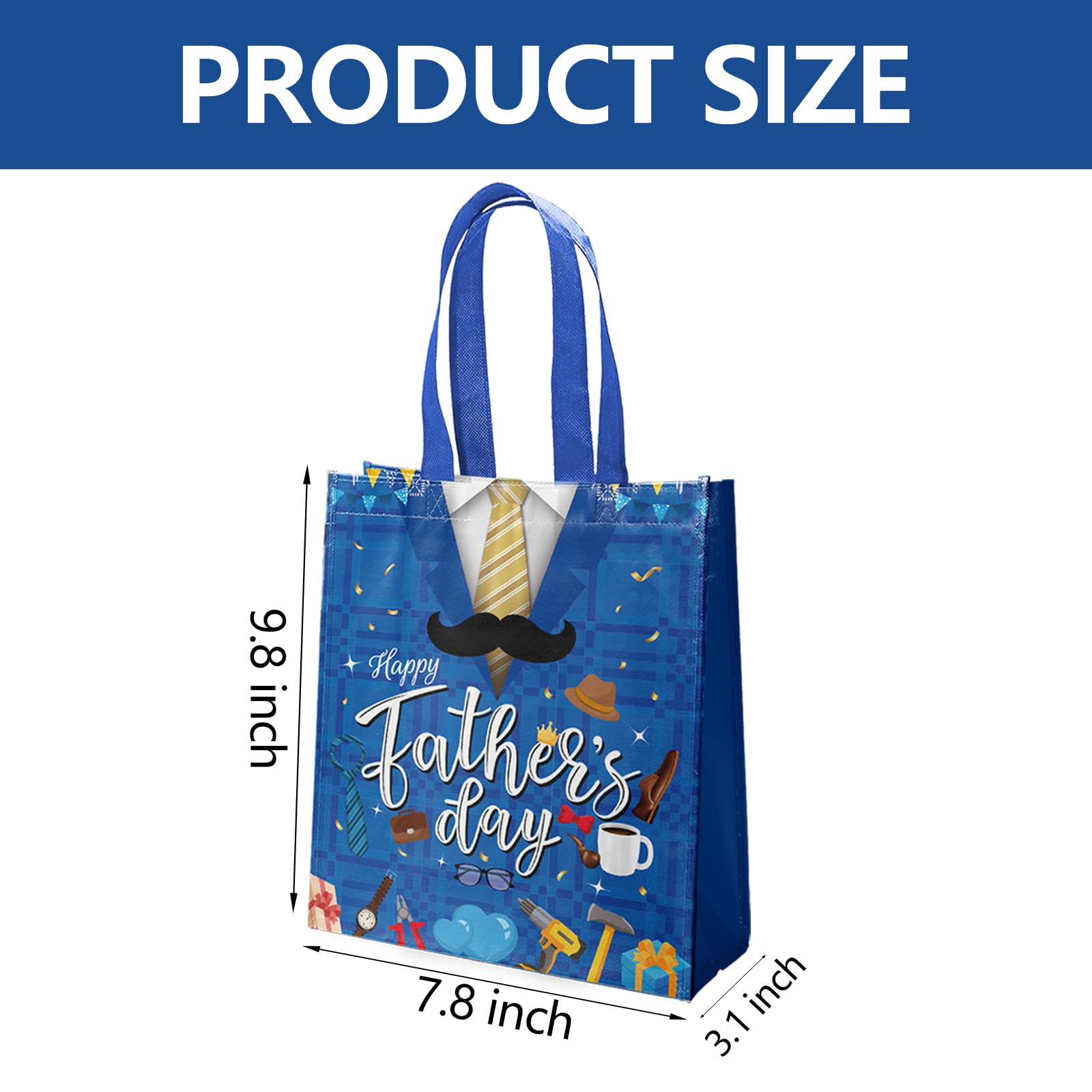 delaimastor 16Pcs Father's Day Non-Woven Gift Bags Blue Black 7.8x3.1x9.8in