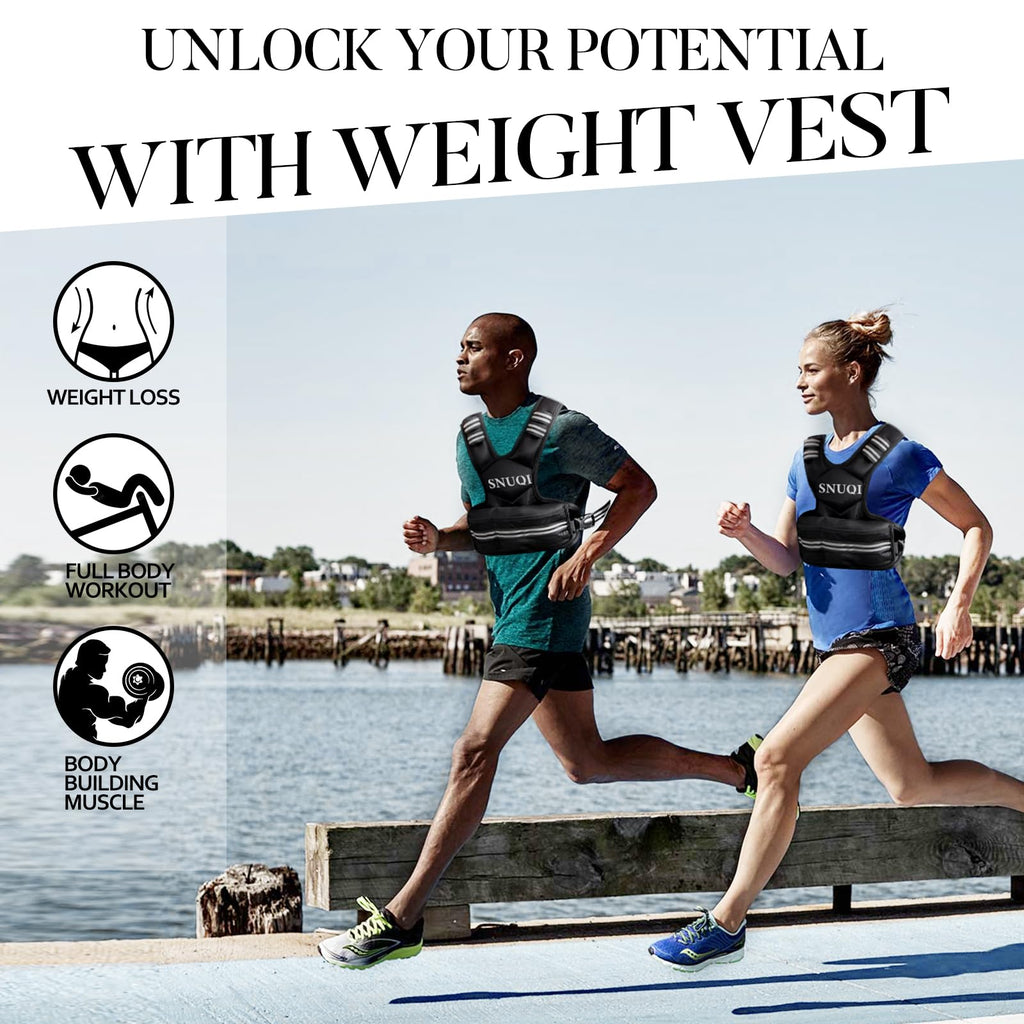 SNUQI Adjustable Weighted Vest with 6 Ironsand Weights Black Size 9-18 lb