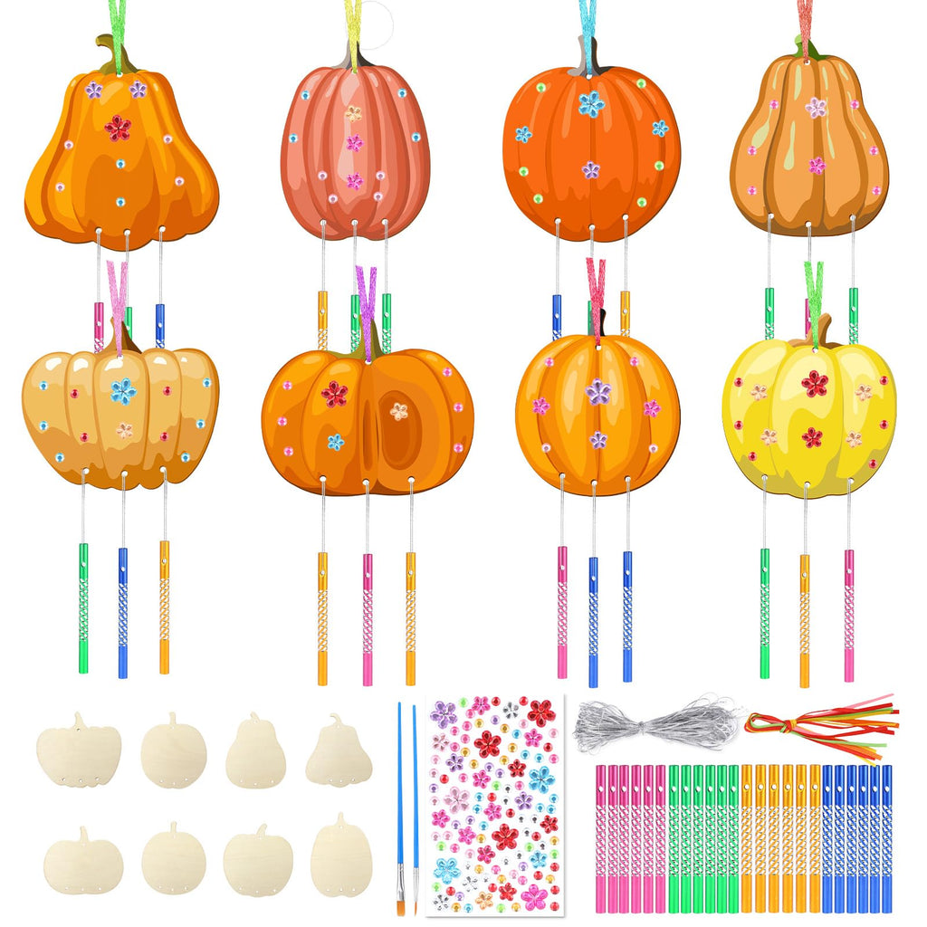 SRIZIAN Pumpkin Wind Chimes Kit DIY Wood Crafts Kids Autumn Party 8 Pack