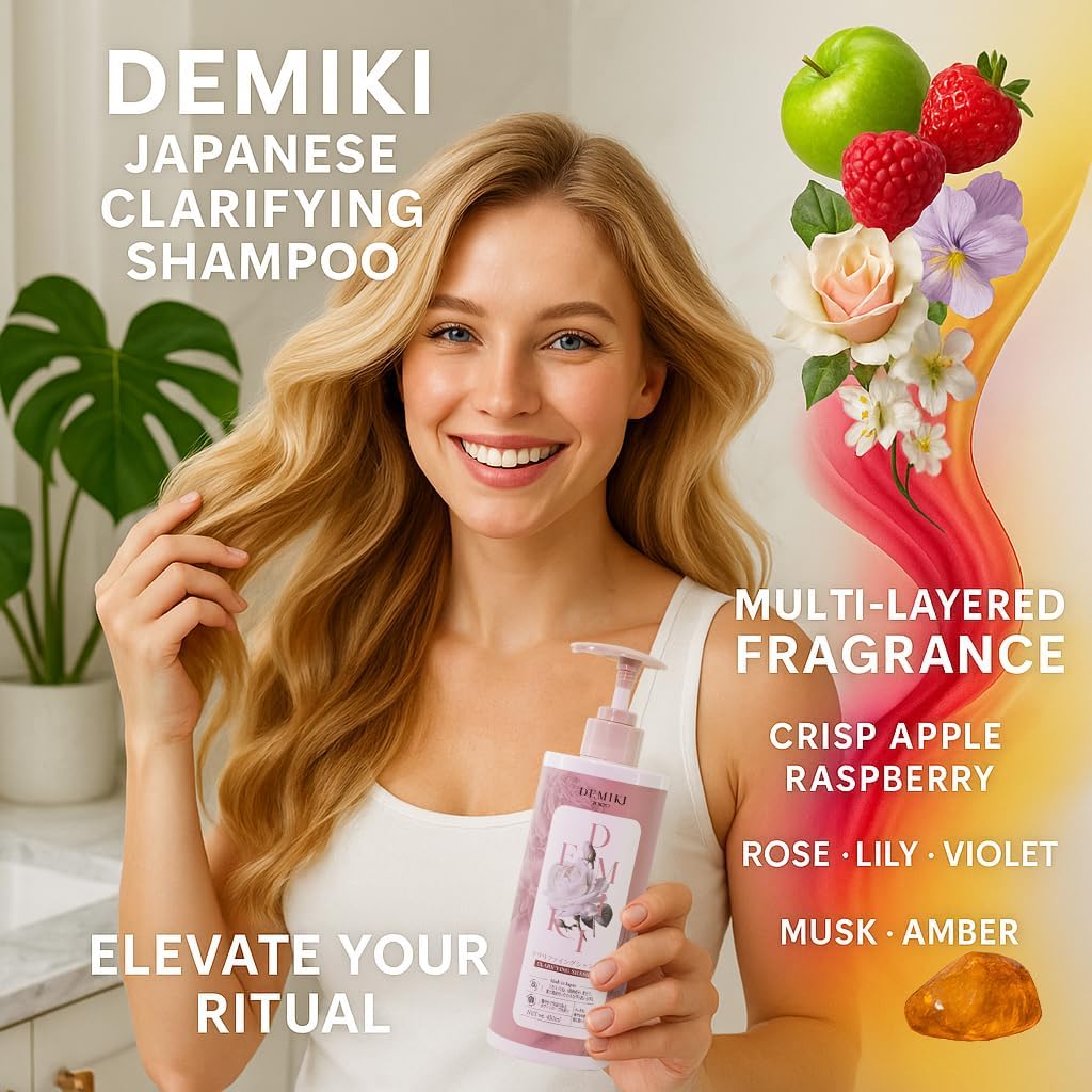 BestBy07/27 DEMIKI Japanese Keratin Shampoo Oily Hair Rose 450ml Pink