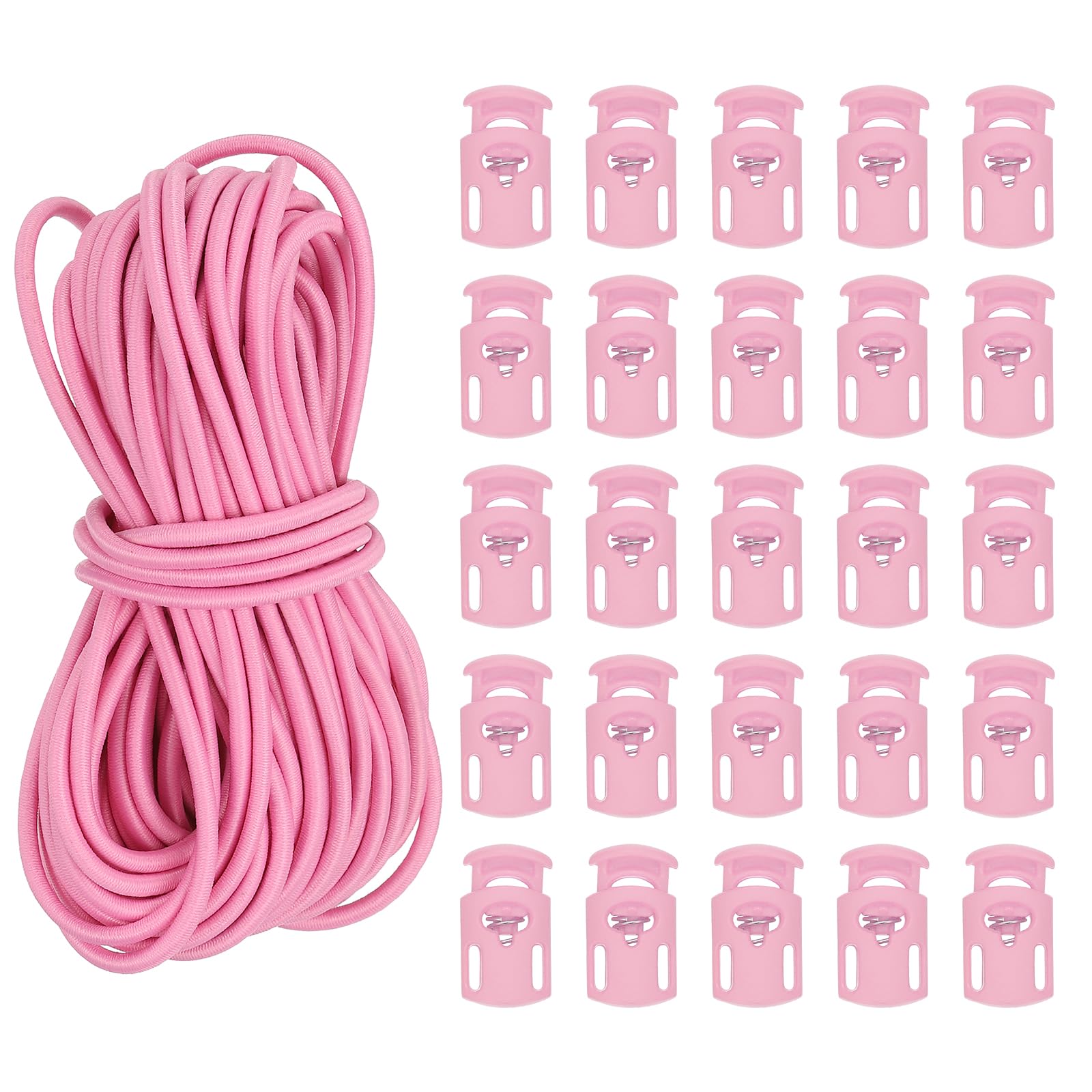 PATIKIL 10 Yard Elastic Bungee Cord & Cord Lock, Pink, 25 Pack