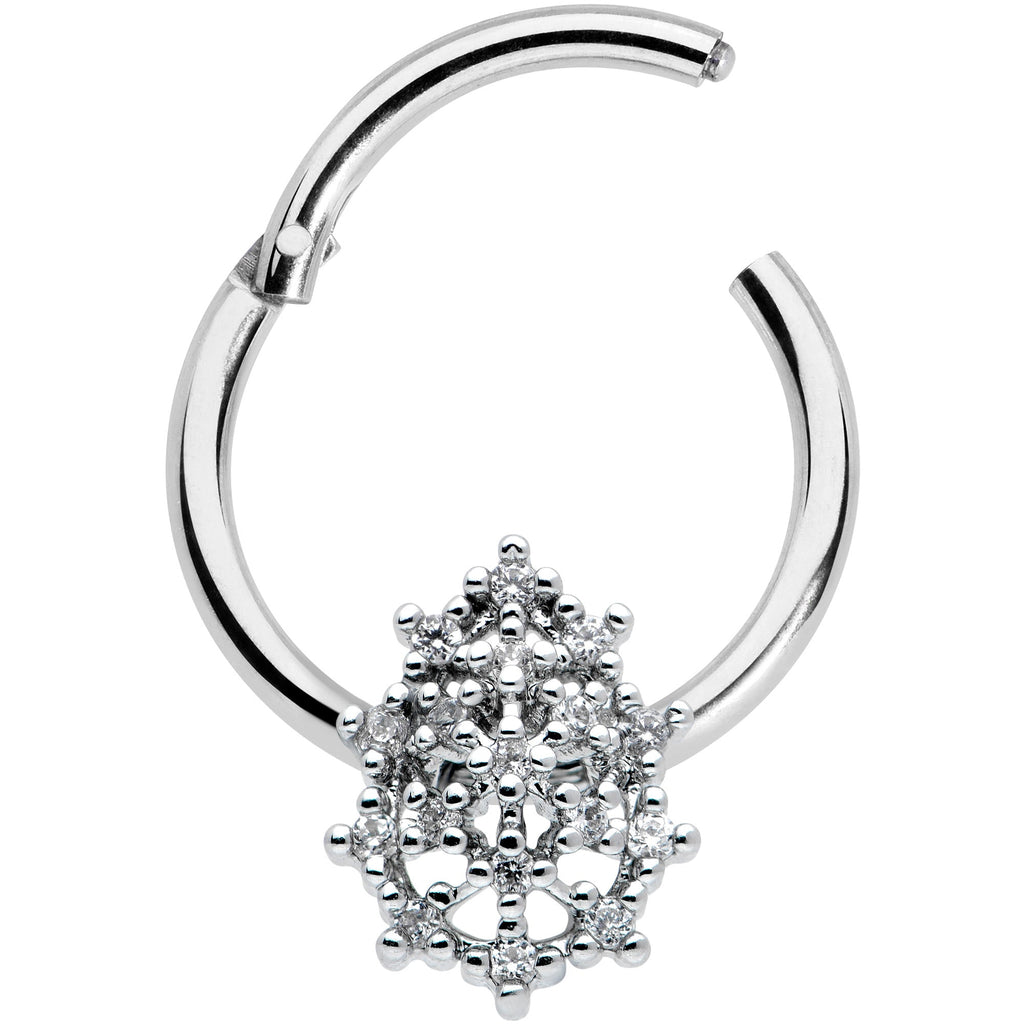 16G 3/8 Clear CZ Gem Nubbly Textured Drop Hinged Segment Ring