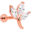 16G 5/16 Clear CZ Gem Rose Gold Tone Leaf Internal Thread Labret