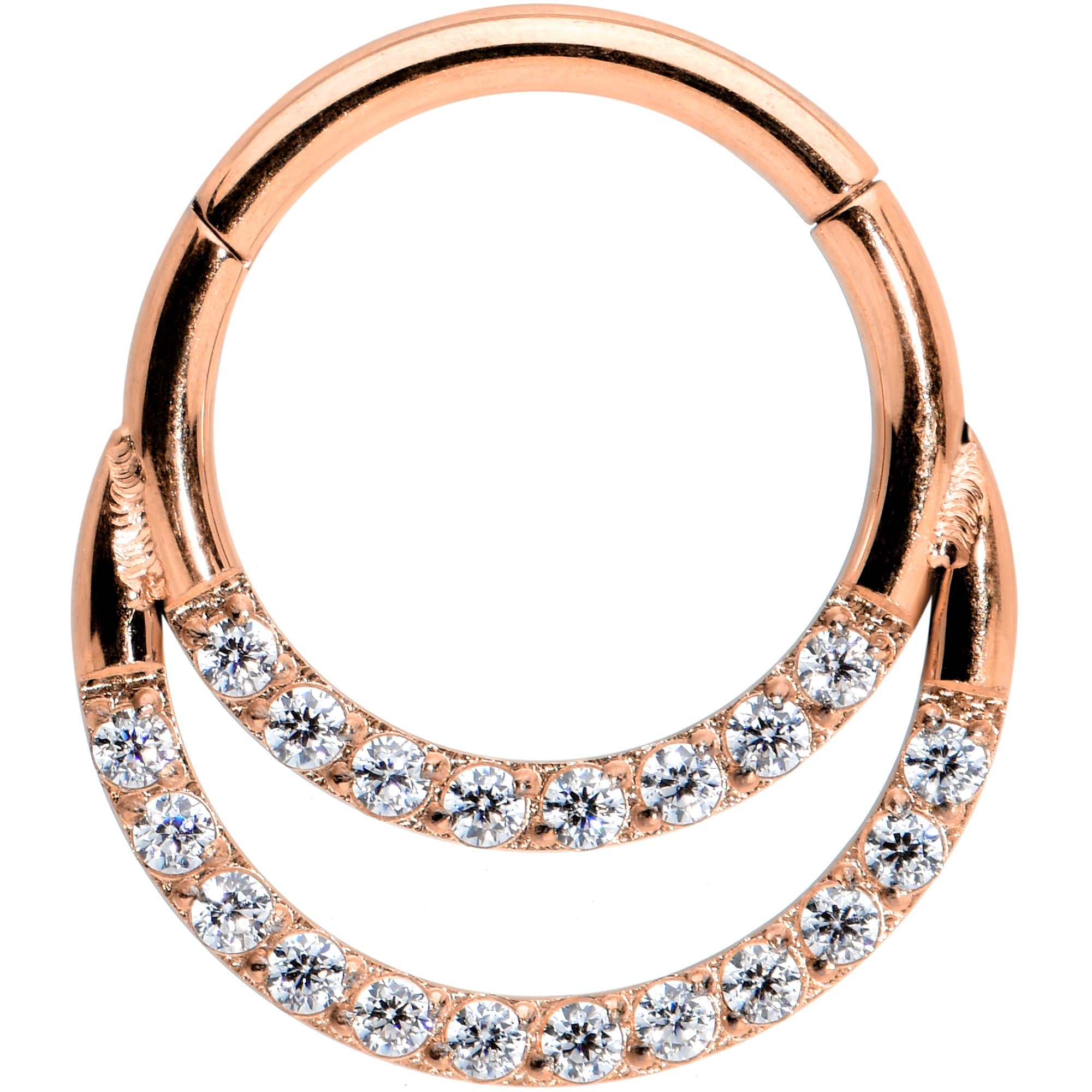 16G 5/16 Clear CZ Gem Rose Gold Tone Double Row Segment Ring