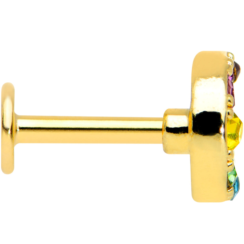 16G 1/4 Rainbow Gem Gold Tone Crescent Moon Labret Tragus