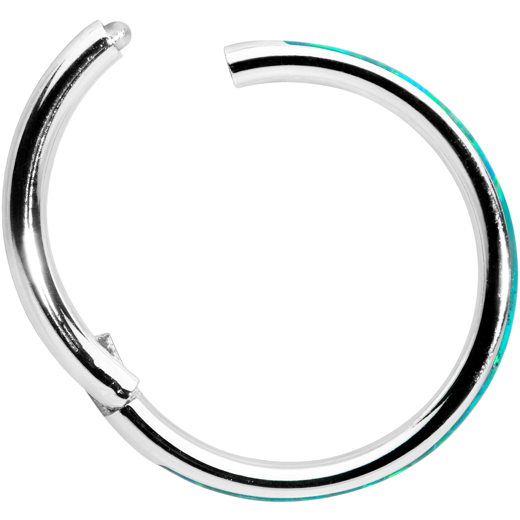 16G 3/8 Green Synthetic Opal Forward Facing Hinged Segment Ring