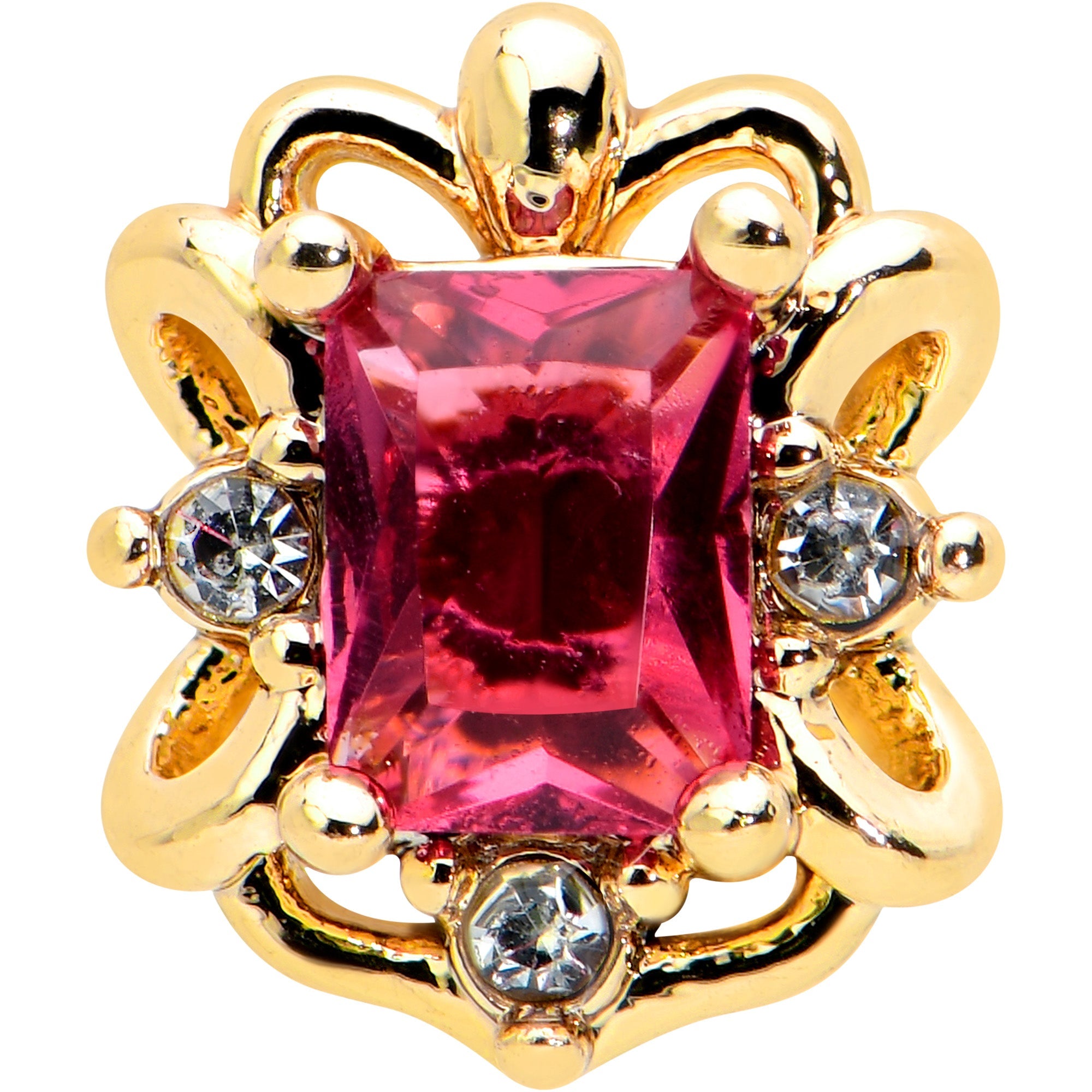 16G 1/4 Red Gem Gold Tone Regal Escutcheon Labret Monroe Tragus