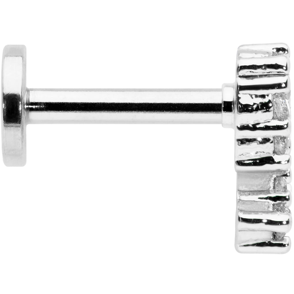 16G 1/4 Clear CZ Gem Half Heart Internally Threaded Labret Tragus