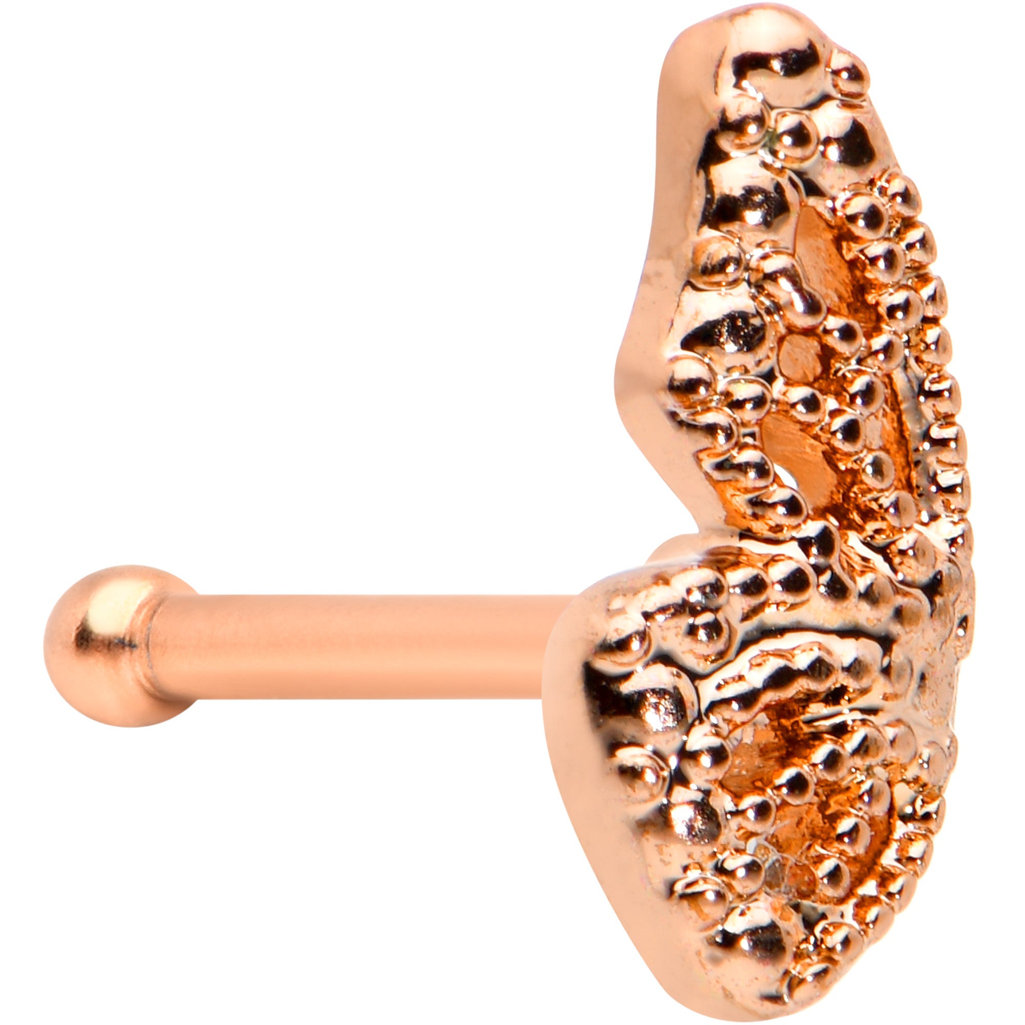 20G 1/4 Rose Gold tone Textured Butterfly Wing Nose Bone