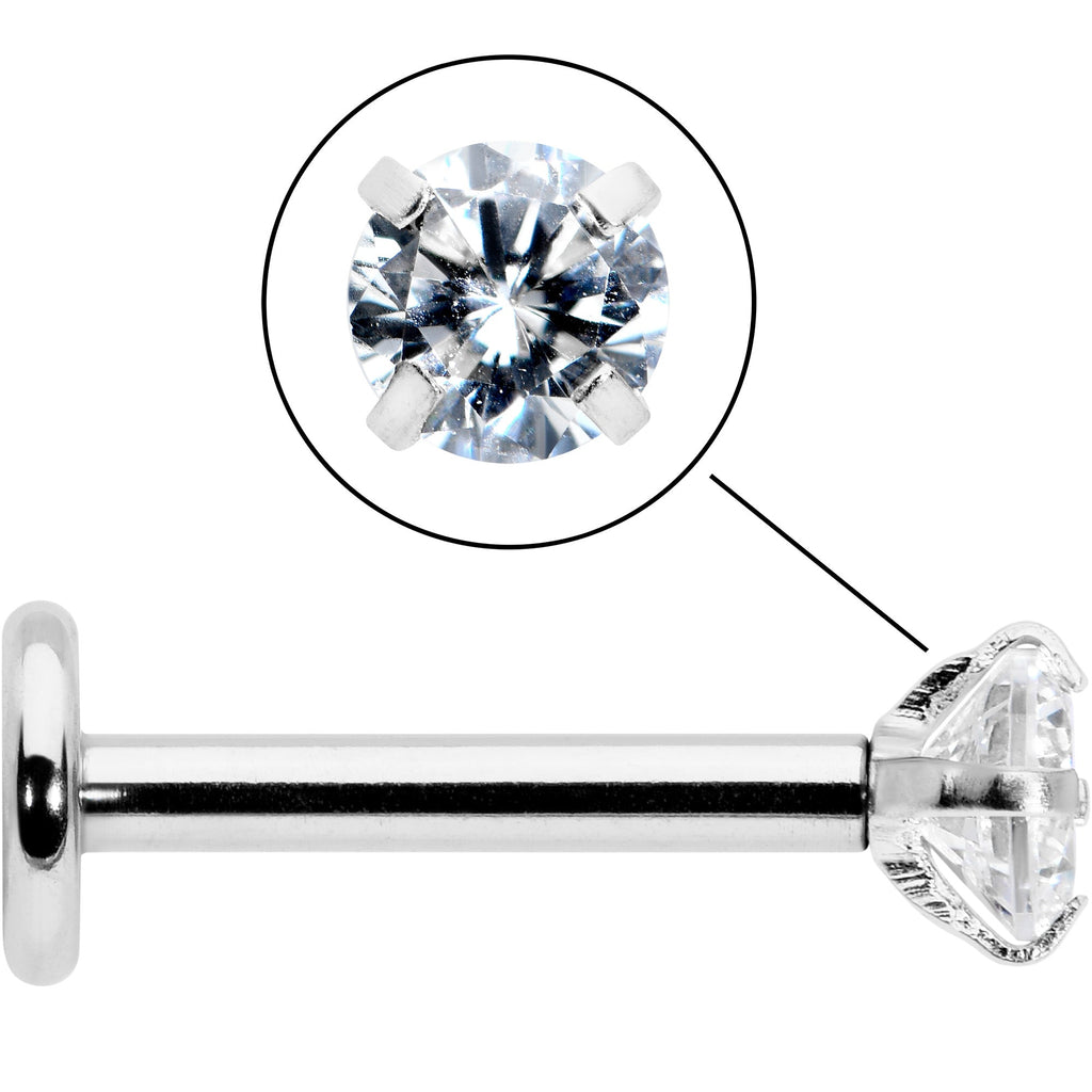 16G 5/16 Clear Gem Round End Internally Threaded Labret Tragus
