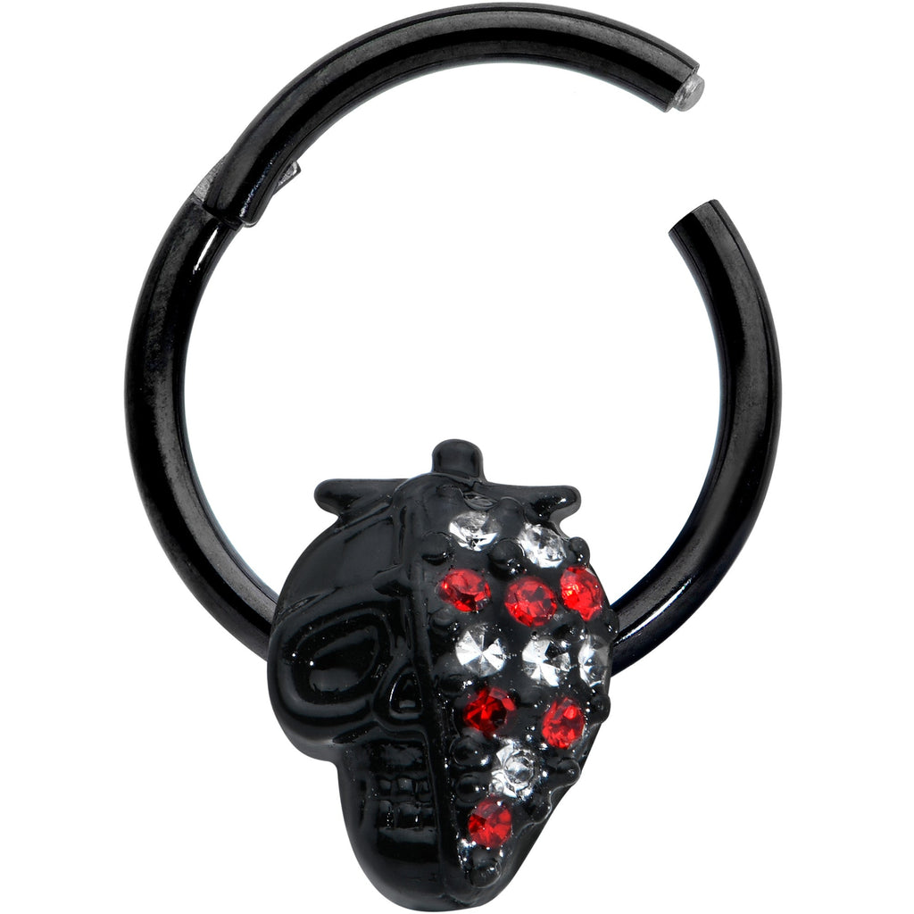 16G 3/8 Clear Red Gem Black Skull Halloween Hinged Segment Ring