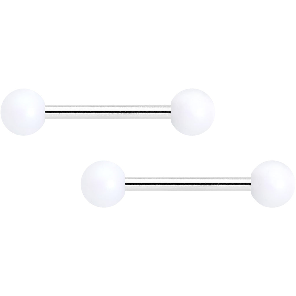 14G 9/16 Matte White Aurora Barbell Nipple Ring Set