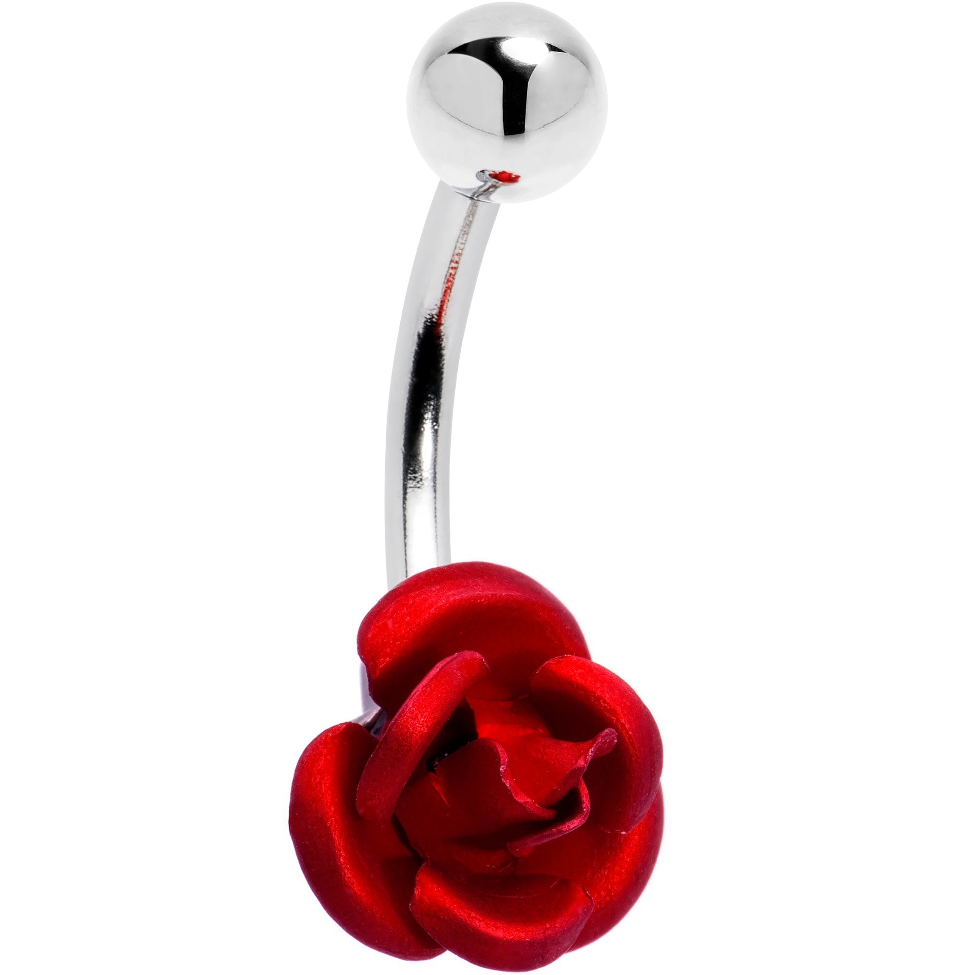 Single Flower Red Rose Belly Button Ring