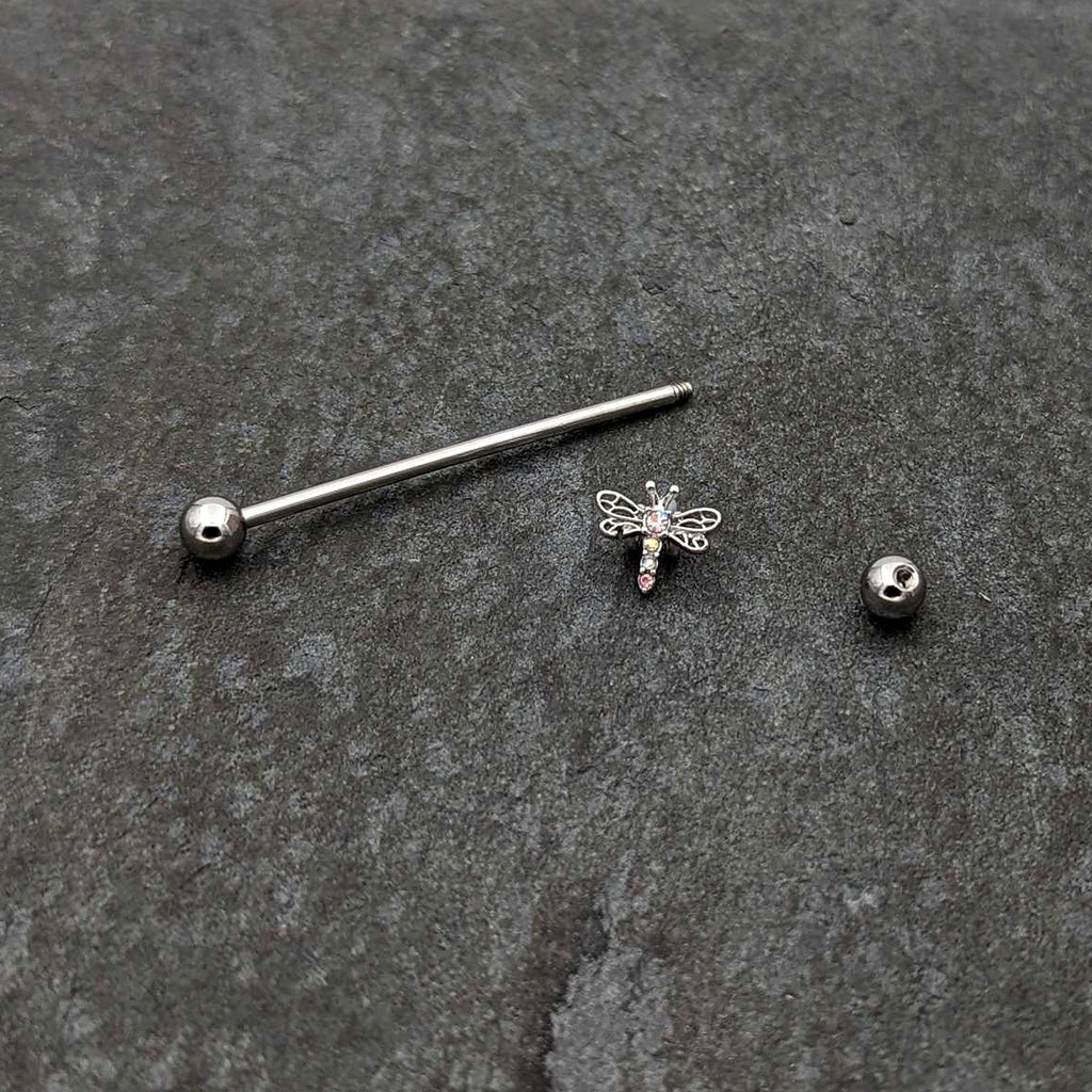 14G Aurora Gem Dragonfly Flying Industrial Barbell 38mm